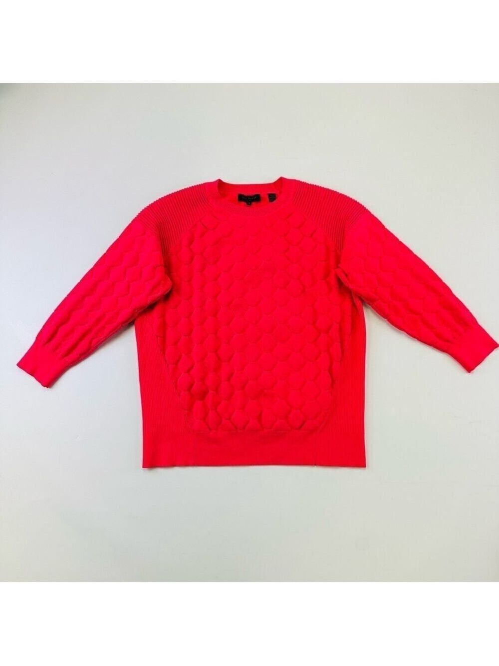 Ted Baker DayGlo Moto Womens Sweater Hot pink XS Small honeycomb texture